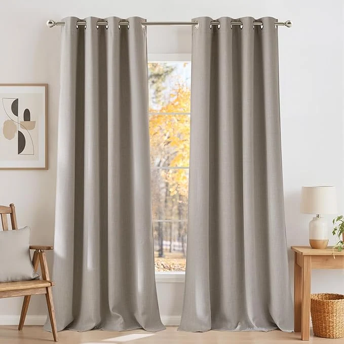 Modern NICETOWN Faux Linen Angora Blackout Curtains 84 inches Long Organic