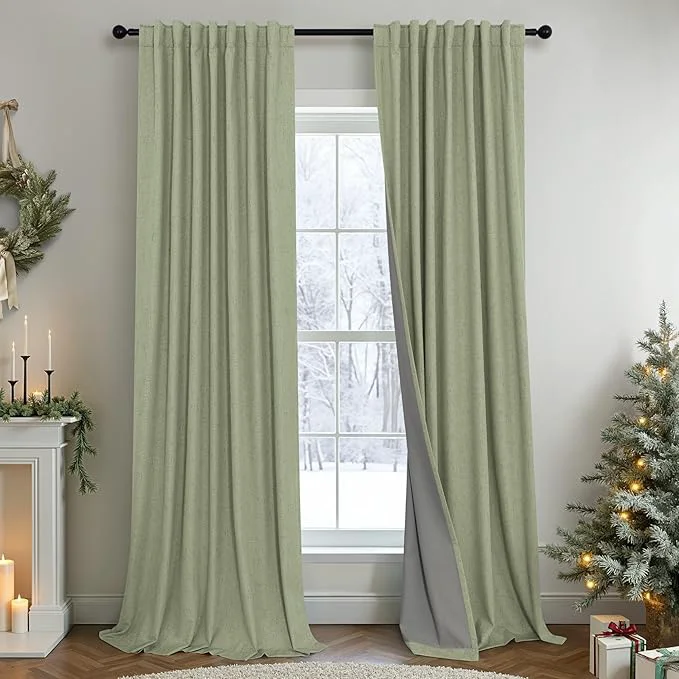 Crafted Sage Green Room Darkening Curtains Clean