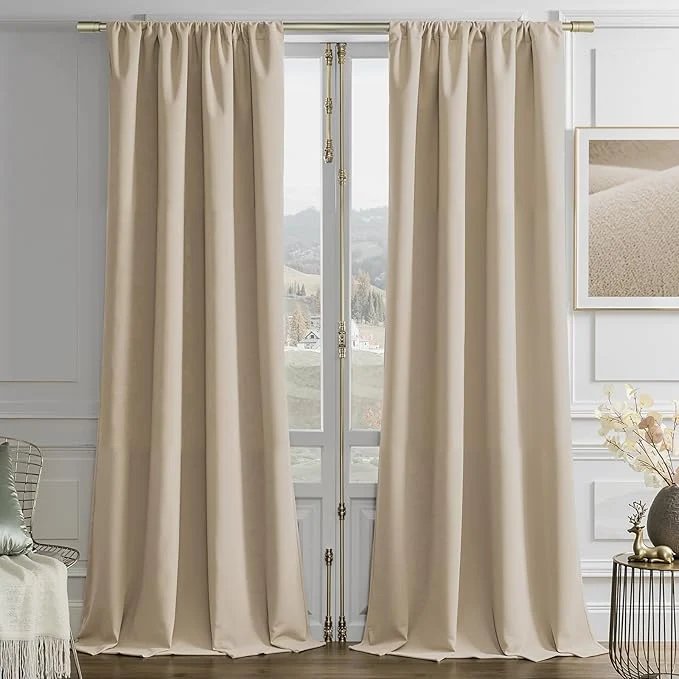 Elite Joydeco Latte Coffee Velvet Curtains 72 Inches 2 Panels Luxury Thermal Authentic