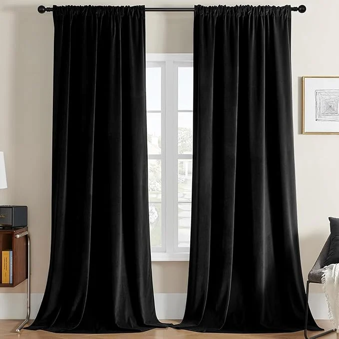Comfortable Joydeco Black Velvet Curtains 84 inch Length 2 Panels Luxury Blackout Rod Effective