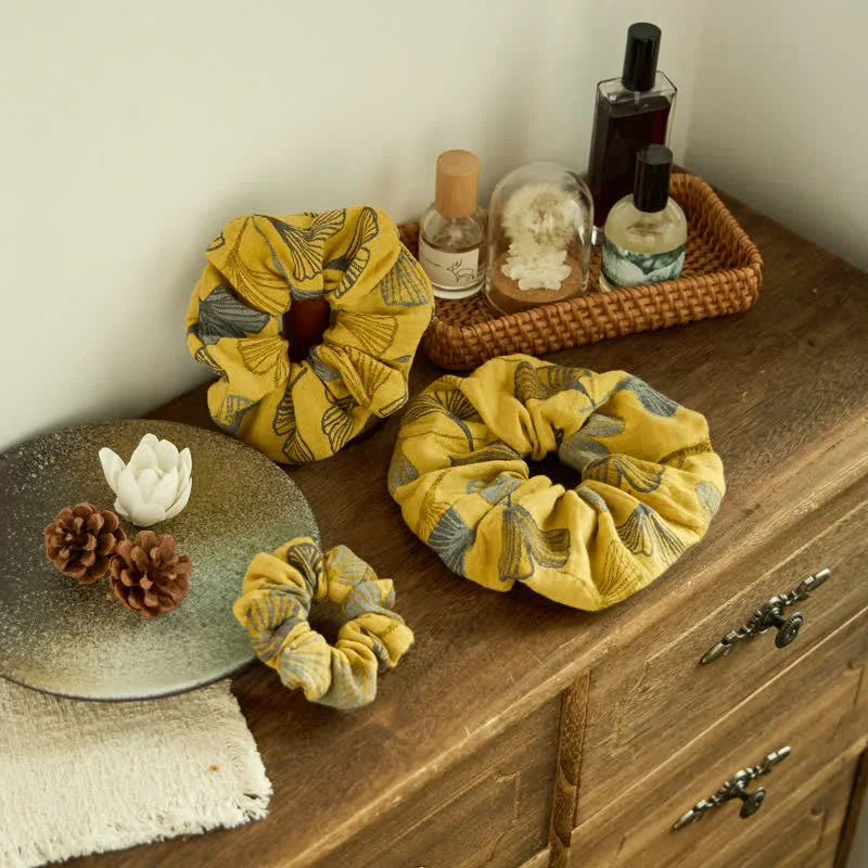 Exclusive Ownkoti Ginkgo Print Scrunchies Set of 3 Fashionable