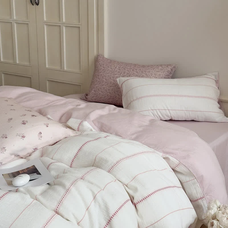 Crafted Ownkoti Pink Blossom Washed Cotton Four Piece Bedding Set Superior