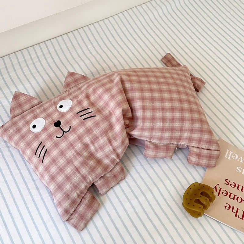 Durable Ownkoti Plaid Cat Face Buckwheat Filled Pillow First-Class