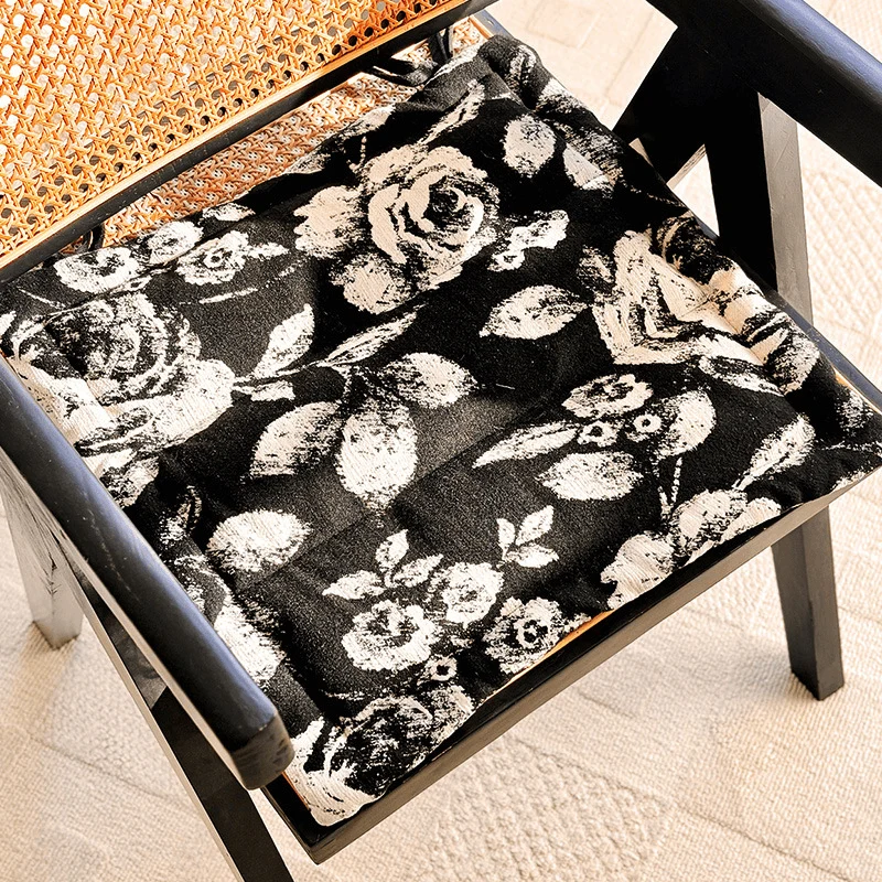 Original Ownkoti Black amp White Vintage Floral Chenille Chair Cushion Trusted