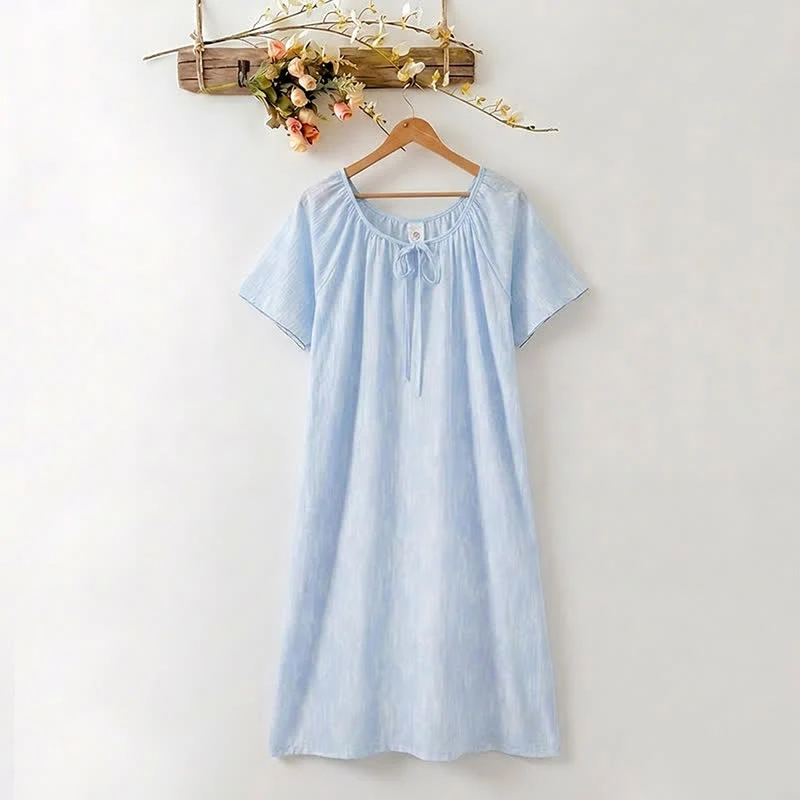High-Performance Ownkoti Airy Blue Lyocell Tie Neck Lounge Dress Verified
