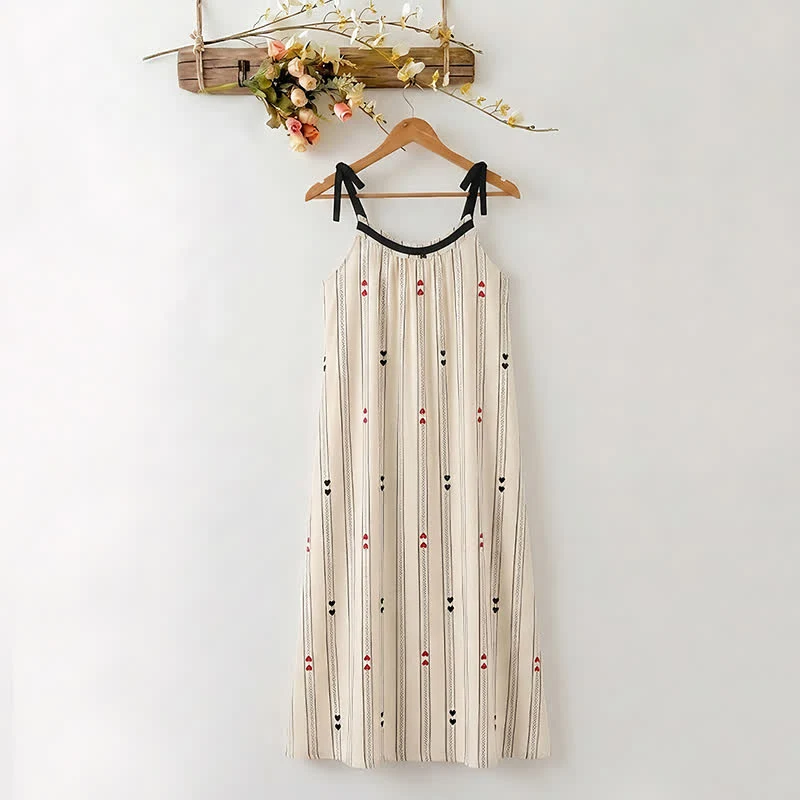 Refined Ownkoti Striped Cotton Tie Strap Midi Lounge Dress Innovative