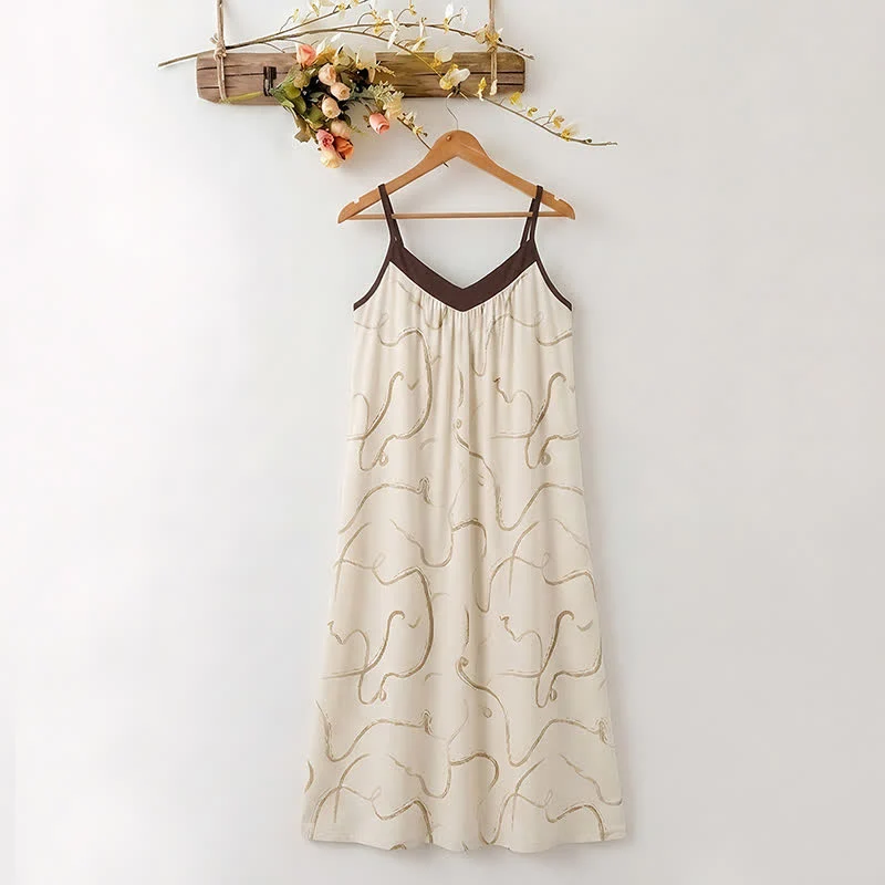Contemporary Ownkoti Contrast Trim Modal Cotton Slip Lounge Dress Elegant