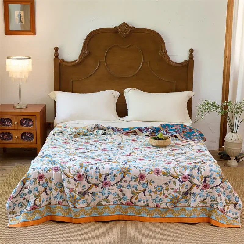 Relaxed Ownkoti Boho Floral Vine Cotton Reversible Blanket Quilt Durable