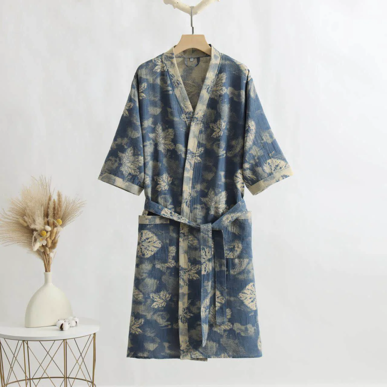 High-Quality Ownkoti Maple Leaf Cotton Gauze Kimono Bathrobe Convenient