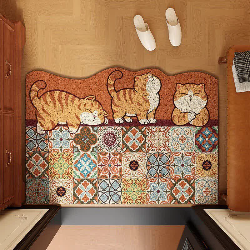 Traditional Ownkoti Whimsical Cat Patchwork Entryway Rug Clean