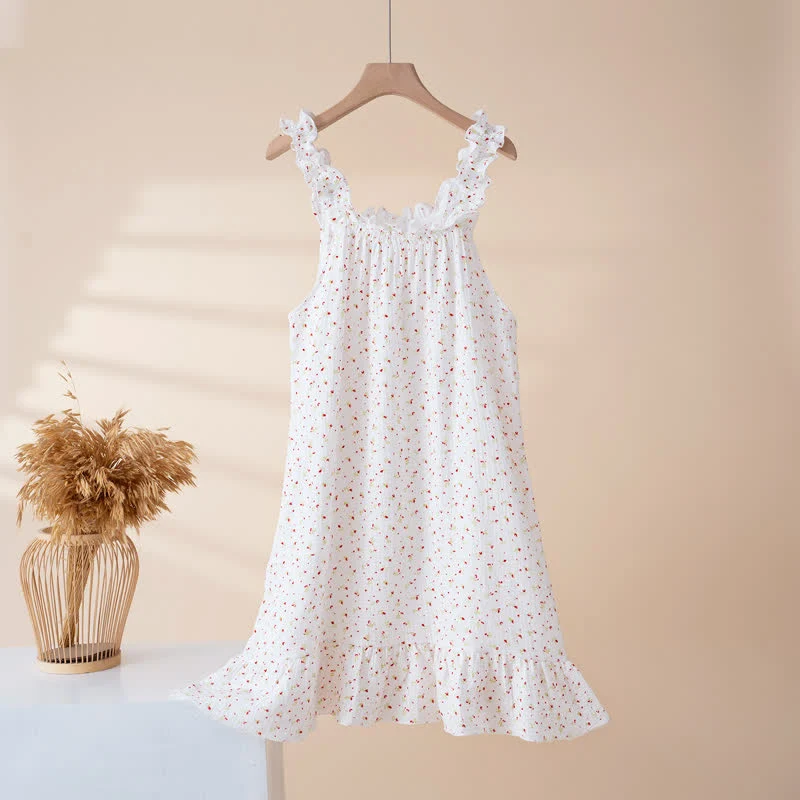 Secure Ownkoti Cotton Floral Ruffle Strap Lounge Dress World-Class