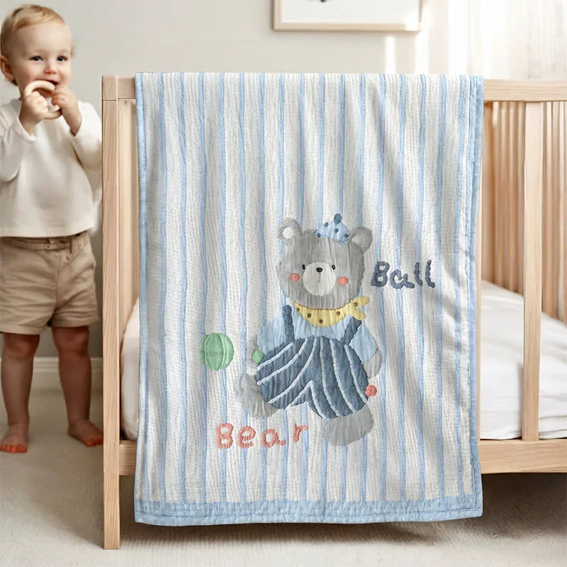 Next-Generation Ownkoti Striped Bear Lyocell Quilted Baby Blanket Eco-Friendly