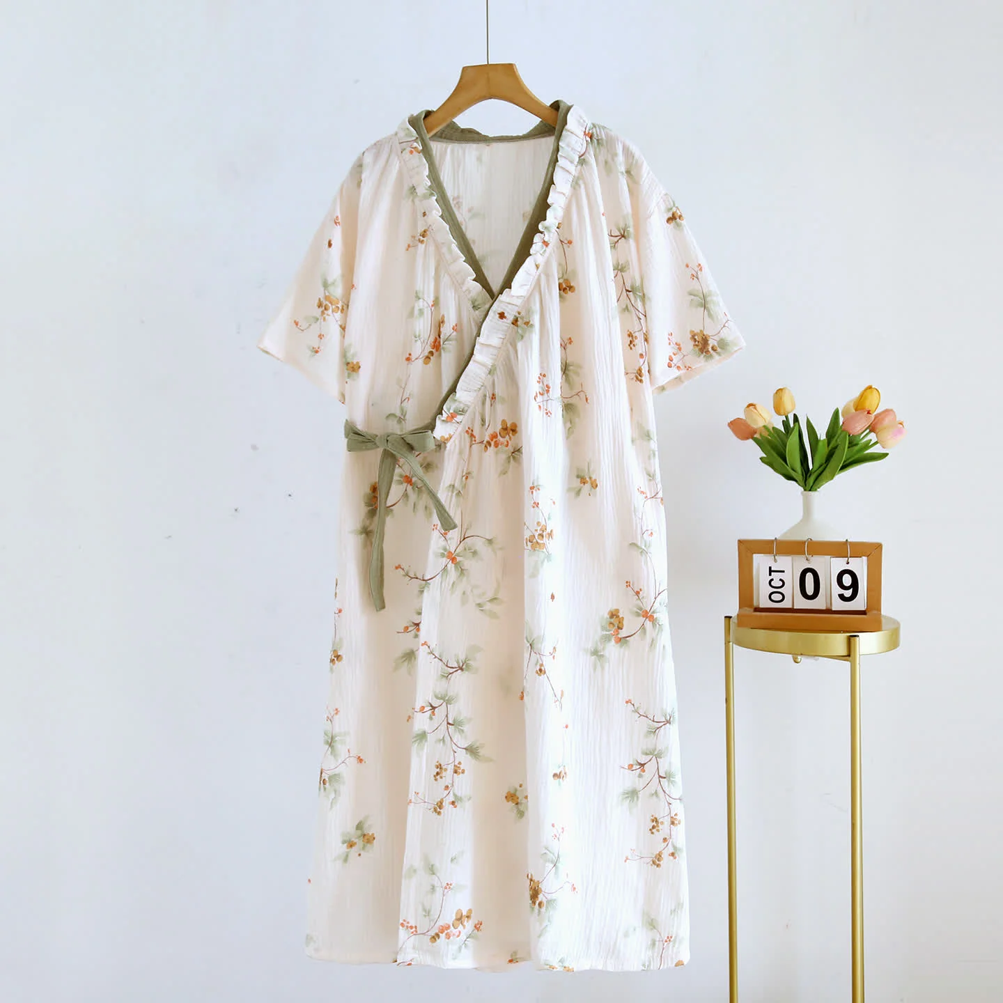 Smart Ownkoti Rural Cotton Gauze Ruffle Kimono Nightgown Classic