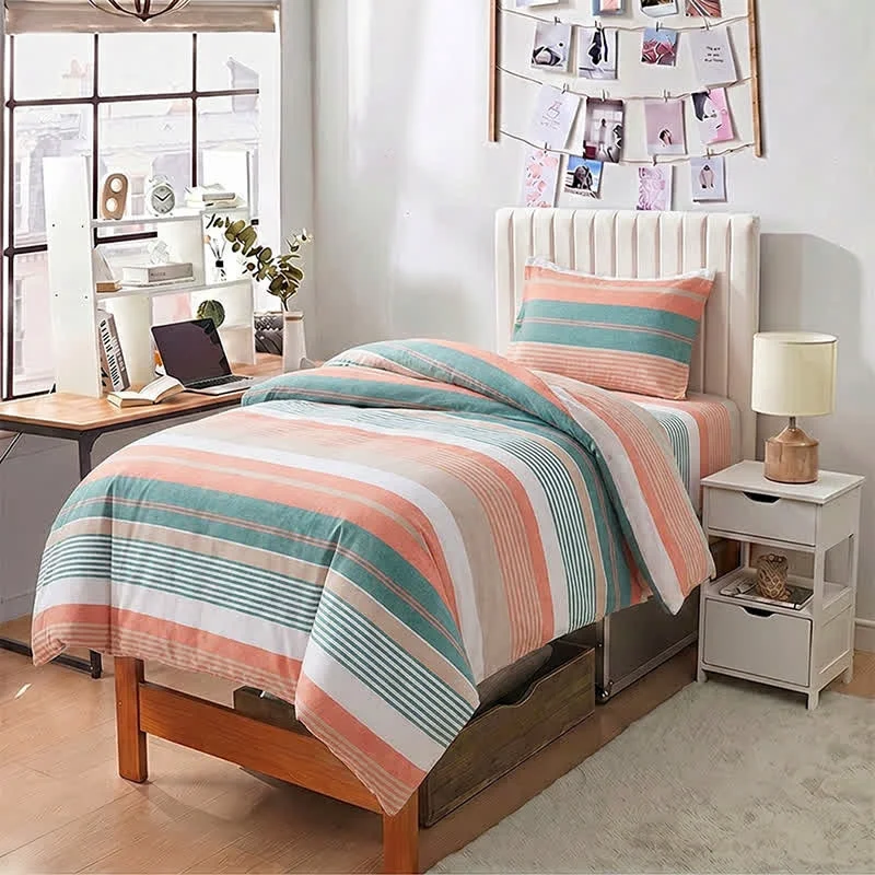 First-Class Ownkoti Coral Teal Stripe Twin XL Bedding Set Professional