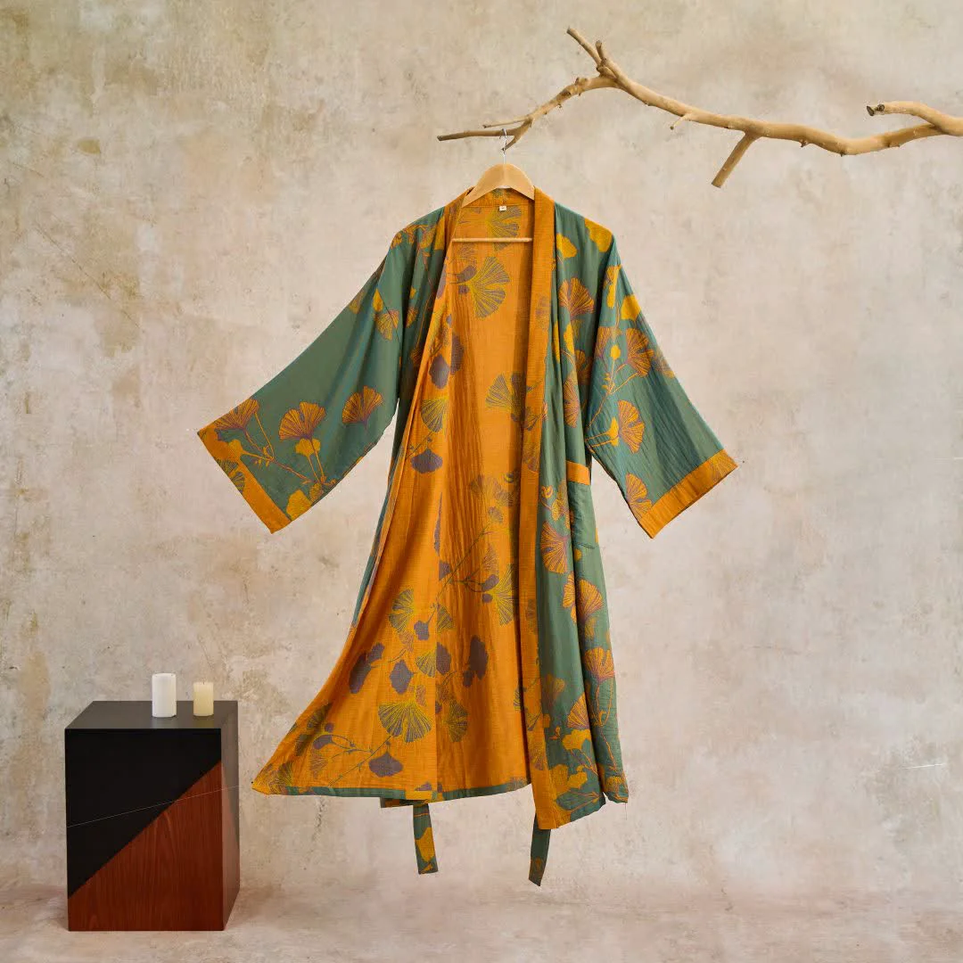 High-Grade Ownkoti Large Ginkgo Leaf Cotton Gauze Robe Contemporary