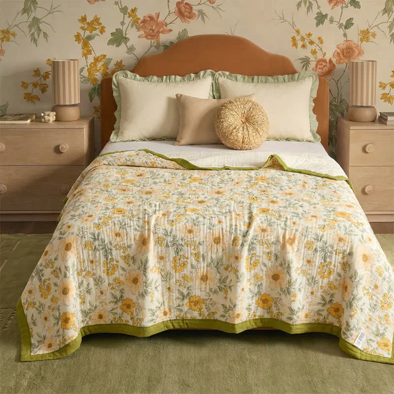 Trusted Ownkoti Meadow Bloom Yellow Cotton Gauze Blanket Fast