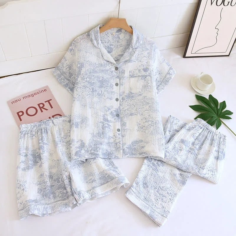 Selected Ownkoti Watercolor 3-Piece Cotton Gauze Pajama Set Easy-to-Use