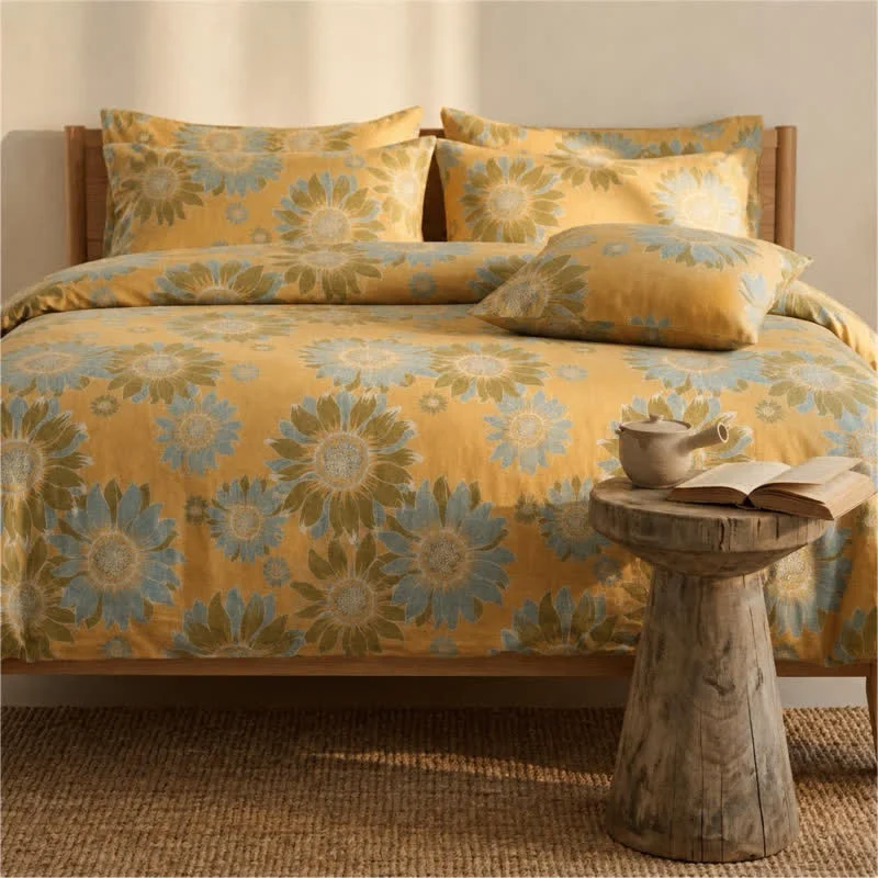 User-Friendly Ownkoti Vintage Sunflower Orange Cotton Bedding Set Reliable