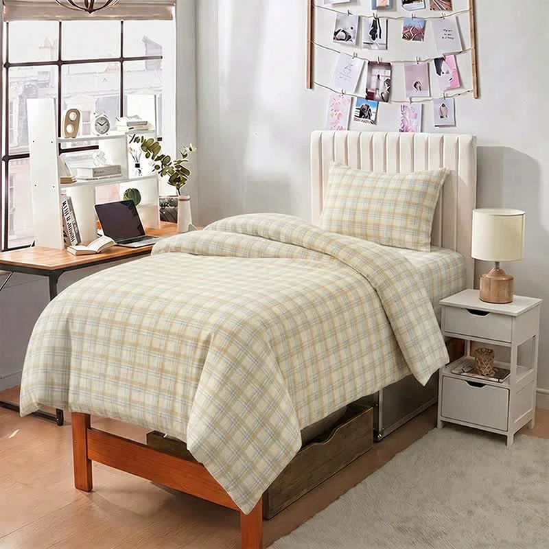 Environmentally Friendly Ownkoti Thick Thin Plaid Dorm Bedding Set Breathable