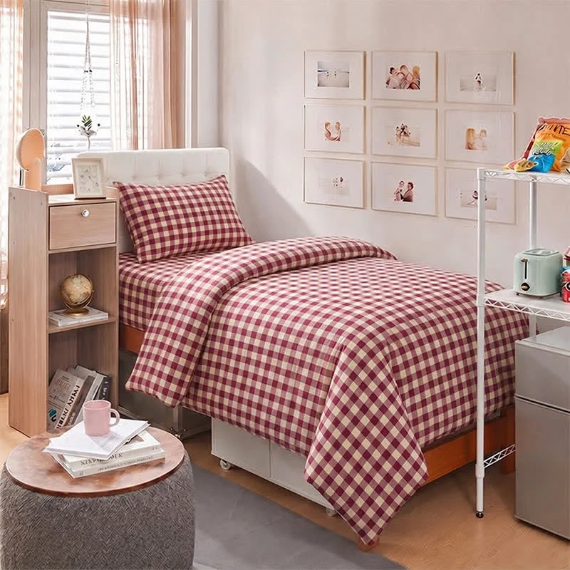 Classic Ownkoti Red Gingham Twin XL Dorm Bedding Set Durable