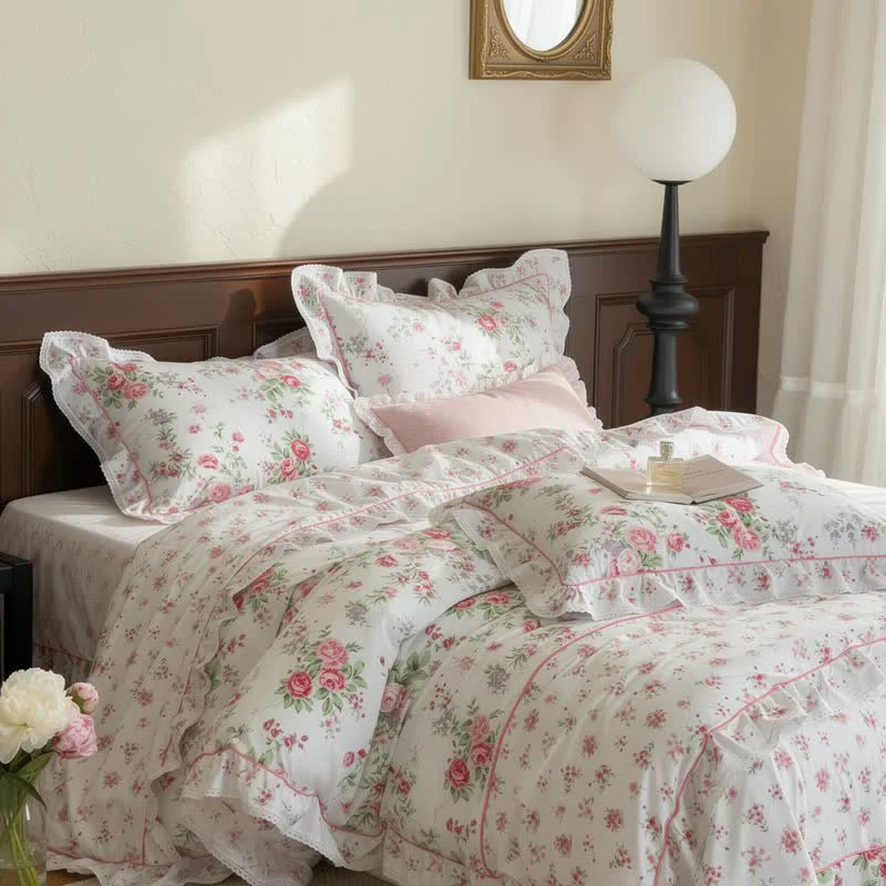 Fine Ownkoti Romantic Rose Ruffle Bedding Set Lightweight