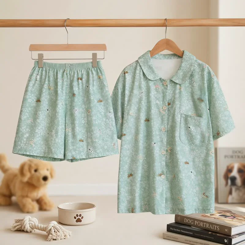 Original Ownkoti All-Over Dog Print Double Gauze Loungewear Set Fast