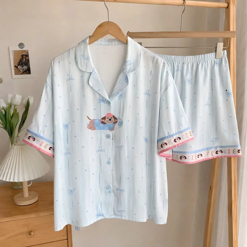 Refined Ownkoti Sky Blue Puppy Print Pajama Set Elegant