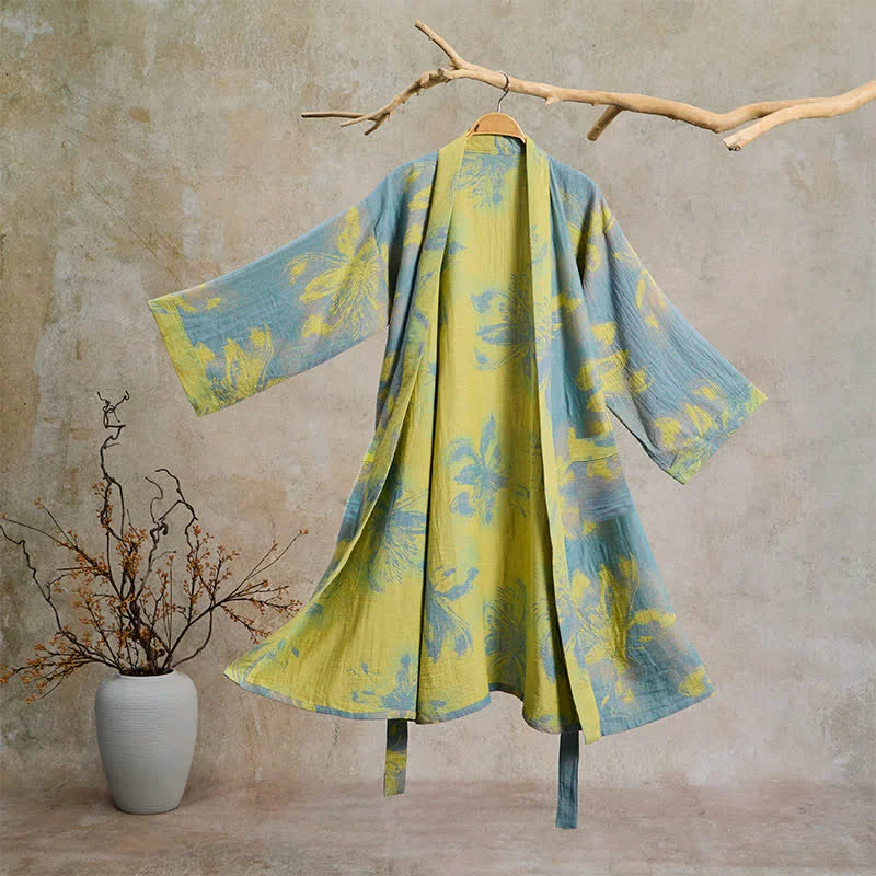 Fine Ownkoti Bohemian Floral Cotton Double Gauze Kimono Robe Elite