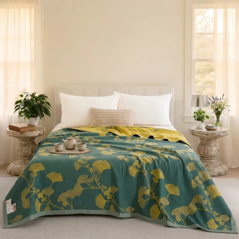 Verified Ownkoti Nordic Ginkgo Leaf Reversible Cotton Quilt Prestigious