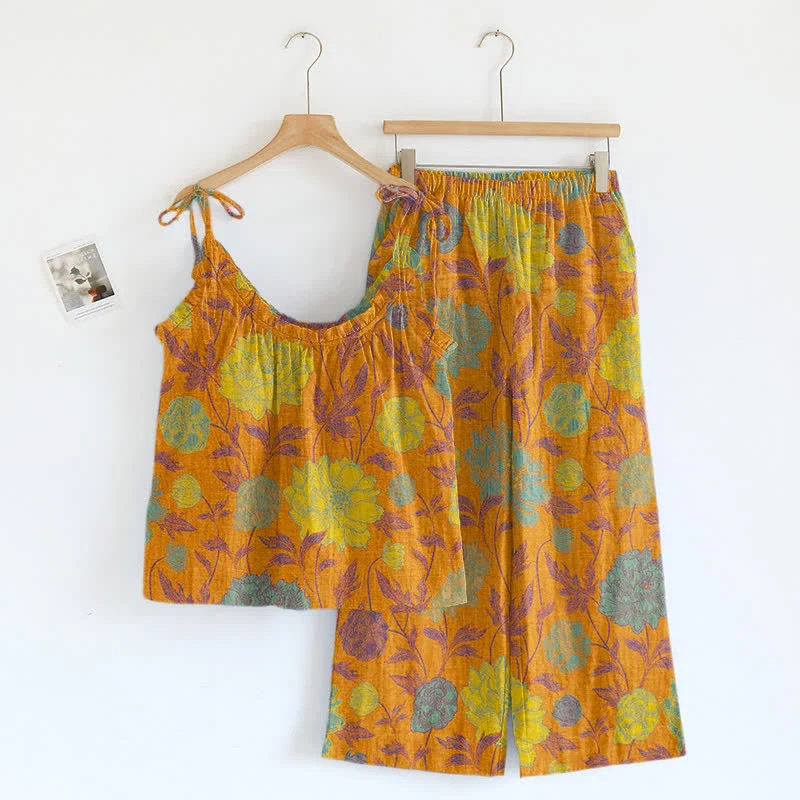High-Quality Ownkoti Retro Peony Cotton Cami Loungewear Set Classic