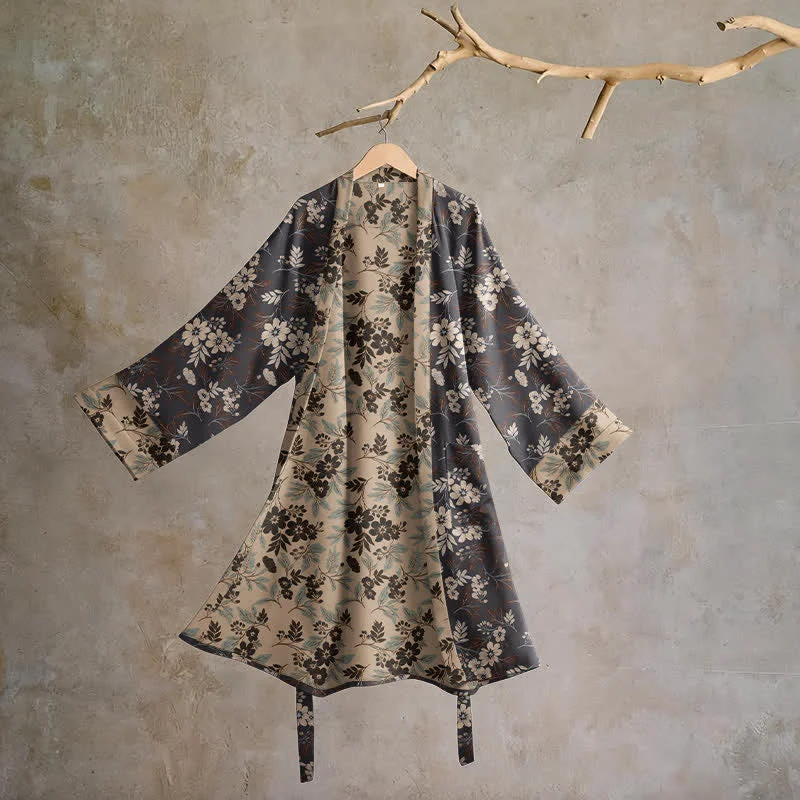 Versatile Ownkoti Mocha Floral Cotton Kimono Robe Quality