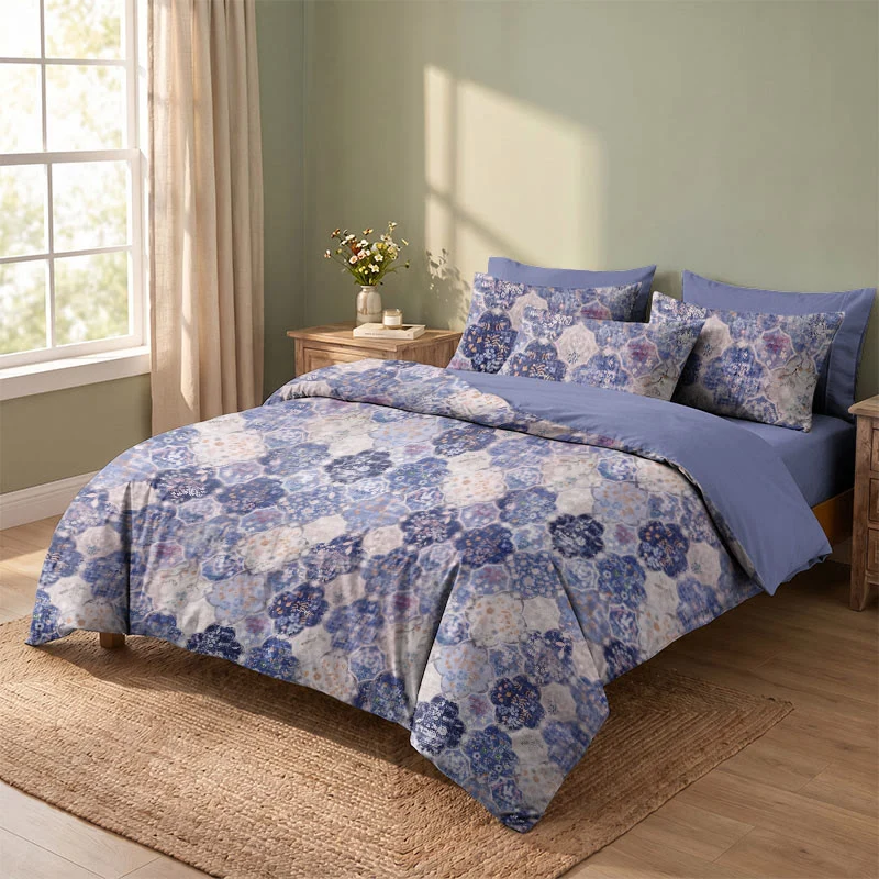 Casual Ownkoti Blue Mosaic Floral Cotton Gauze Bedding Set Authentic