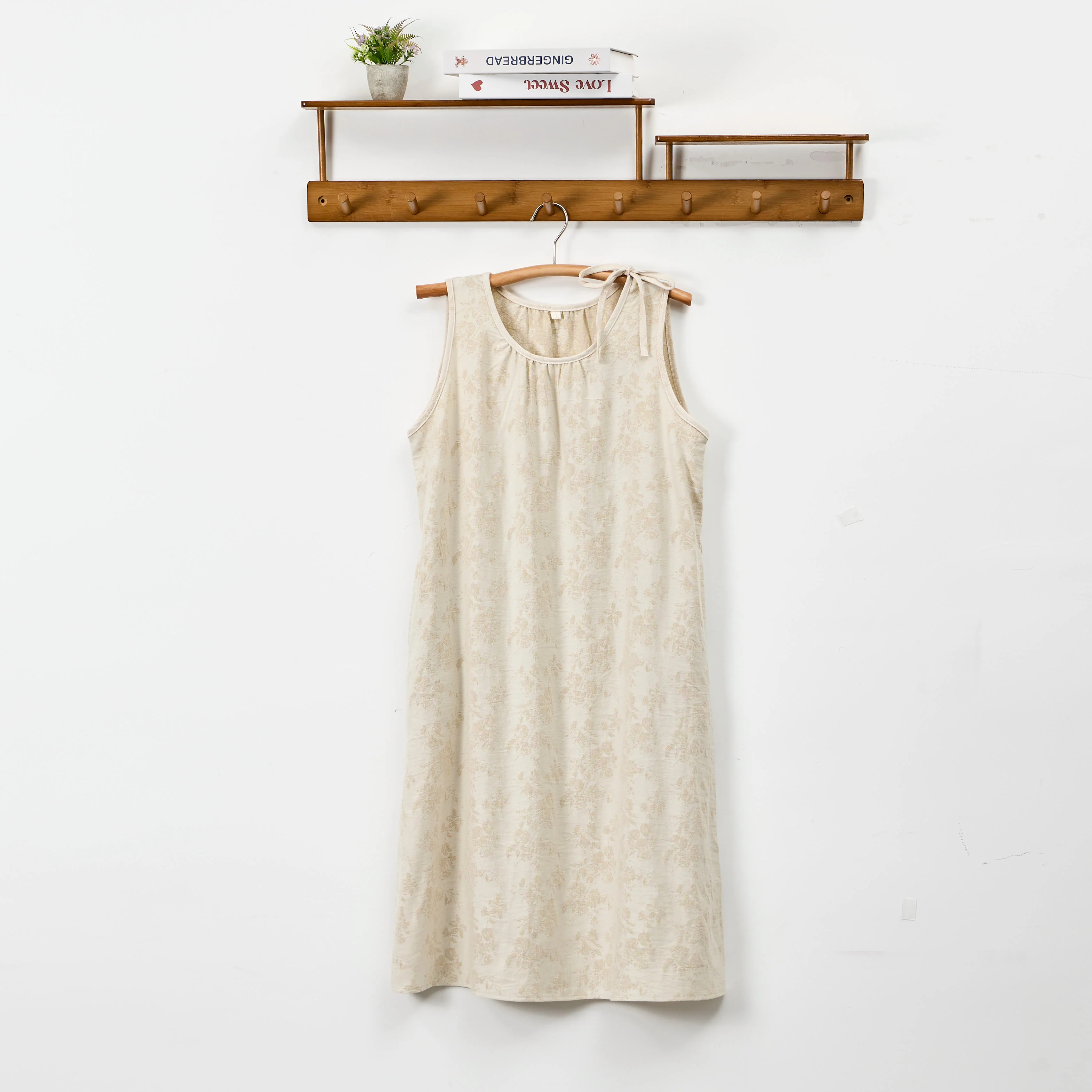 Responsible Ownkoti Beige Retro Flower Cotton Nightdress Recyclable