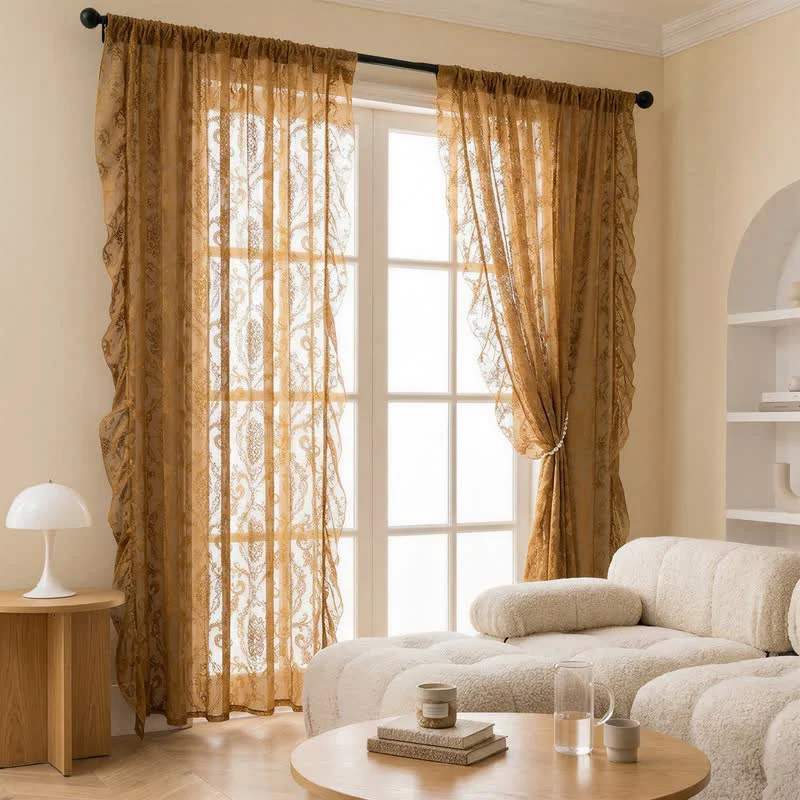 Stylish Ownkoti Ruffled Border Light Filtering Window Drape Casual