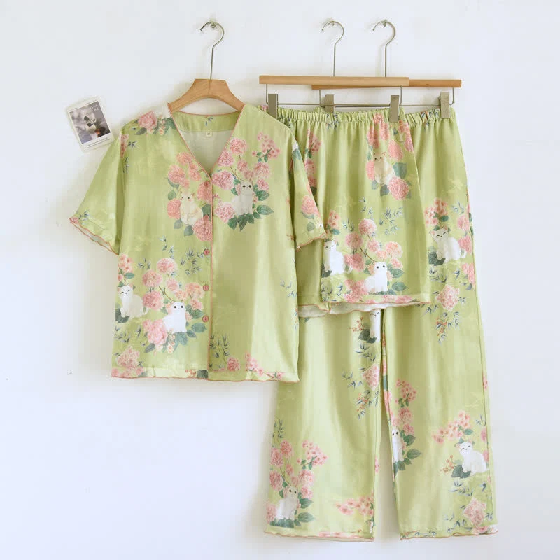 Durable Ownkoti Mint Floral Cat Cotton 3pcs Loungewear Set Clean