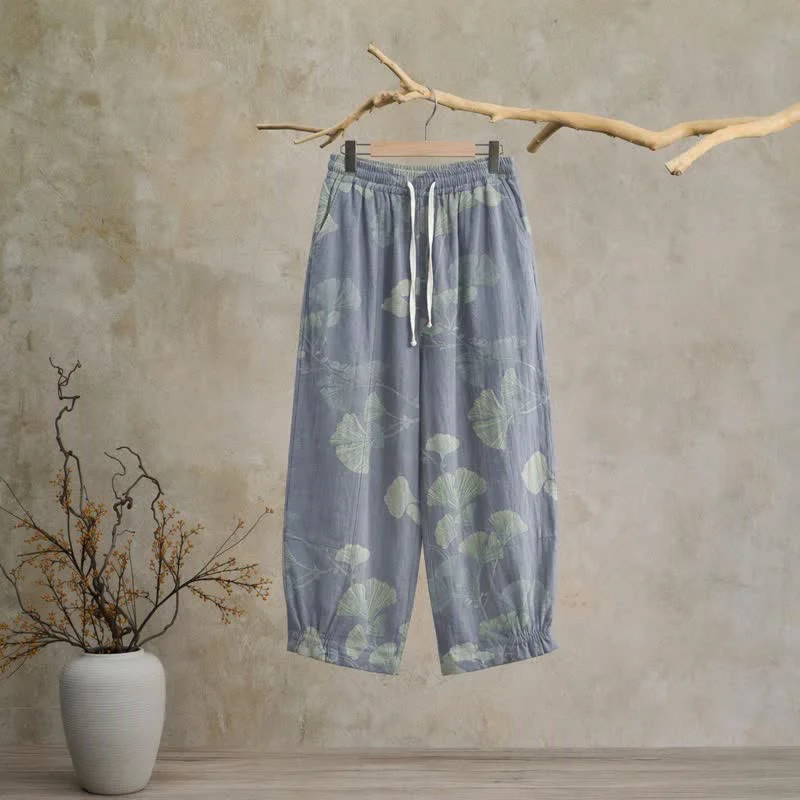 Advanced Ownkoti Retro Botanical Ginkgo Leaf Cotton Lounge Pants Refined