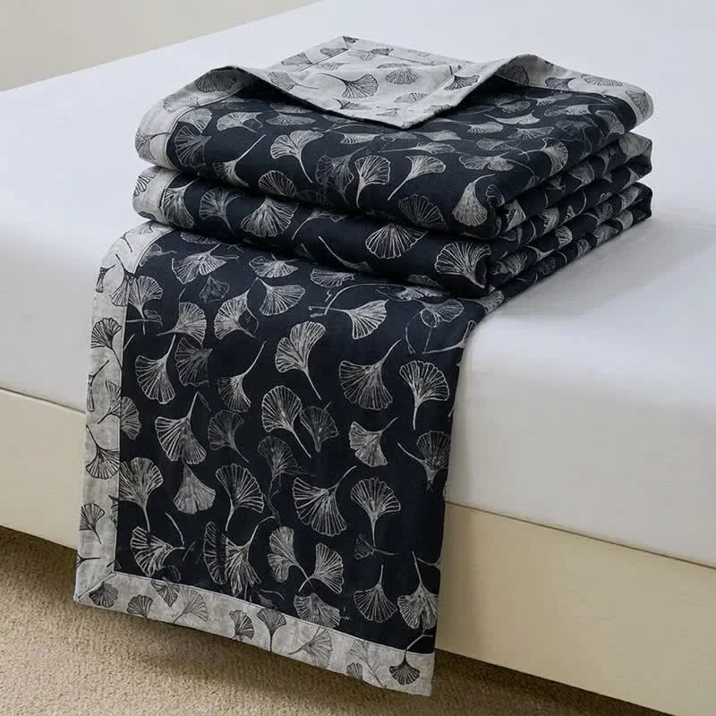 Crafted Ownkoti Vintage Black Ginkgo Leaf Reversible Cotton Bedding Set Fine