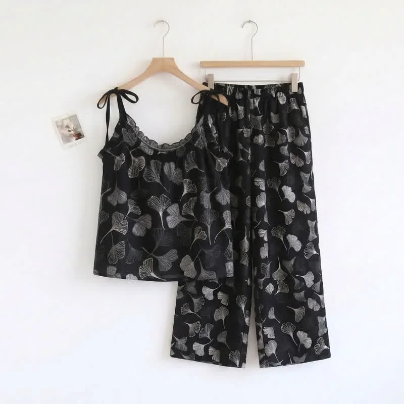 Exceptional Ownkoti Vintage Ginkgo Leaf Cotton Cami Loungewear Set Crafted