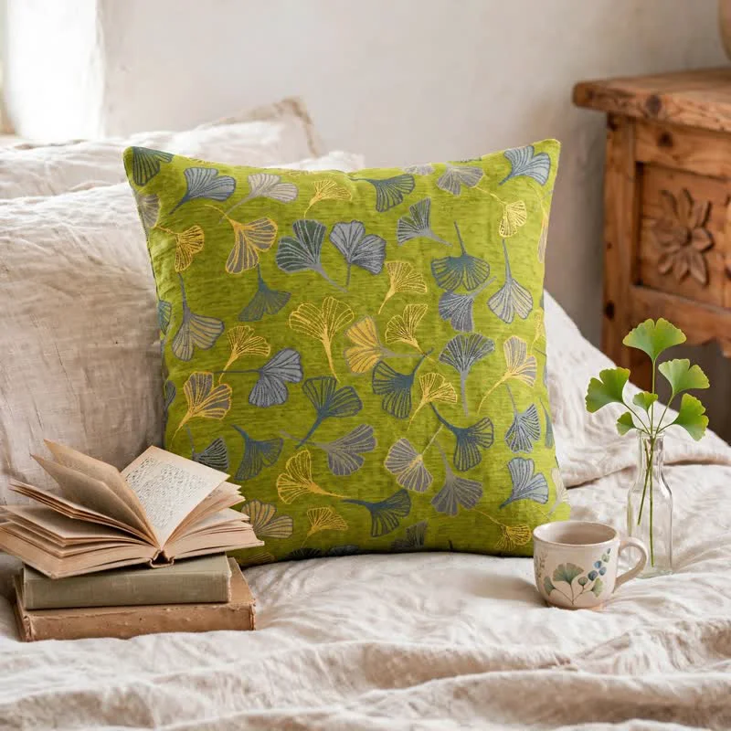 Trusted Ownkoti Green Botanical Ginkgo Leaf Square Pillow Crafted