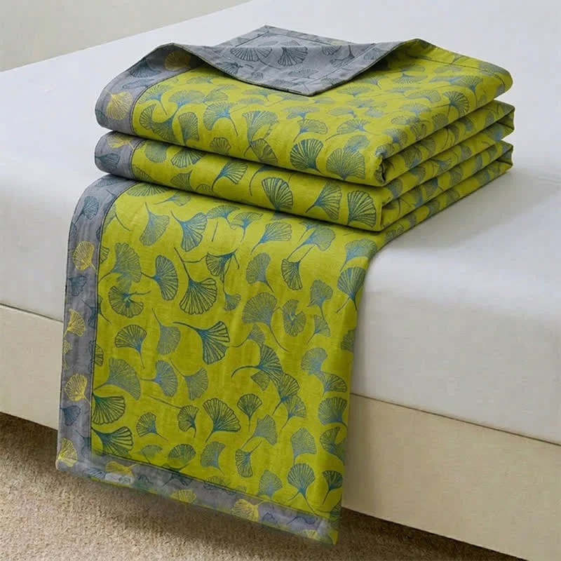 Stylish Ownkoti Vintage Green Ginkgo Leaf Cotton Bedspread Set Elite