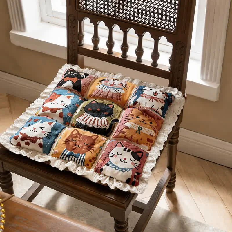 Smooth Ownkoti Lace‑Trim Grid‑Cat Cotton Chair Cushion Refined