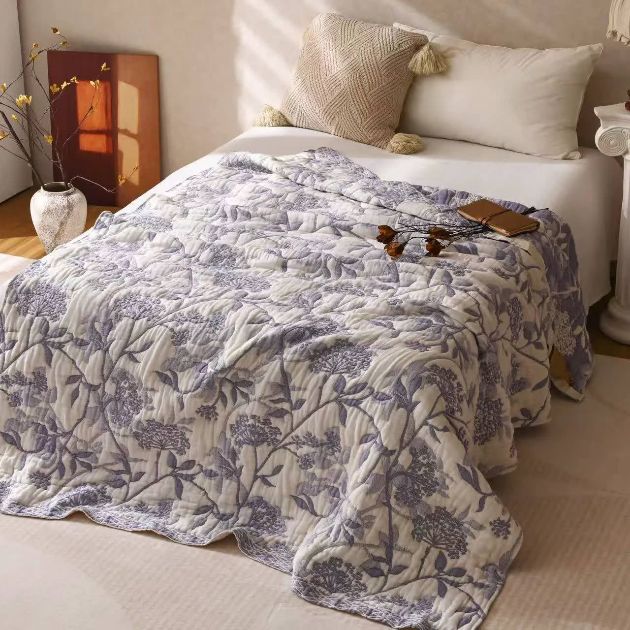 Excellent Ownkoti Vintage Cotton Gauze Jacquard Floral Quilt Durable