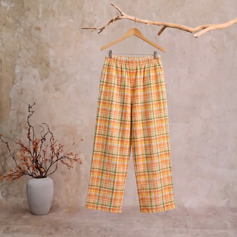 World-Class Ownkoti Orange‑Soda Plaid Cotton Gauge Lounge Pants Modern
