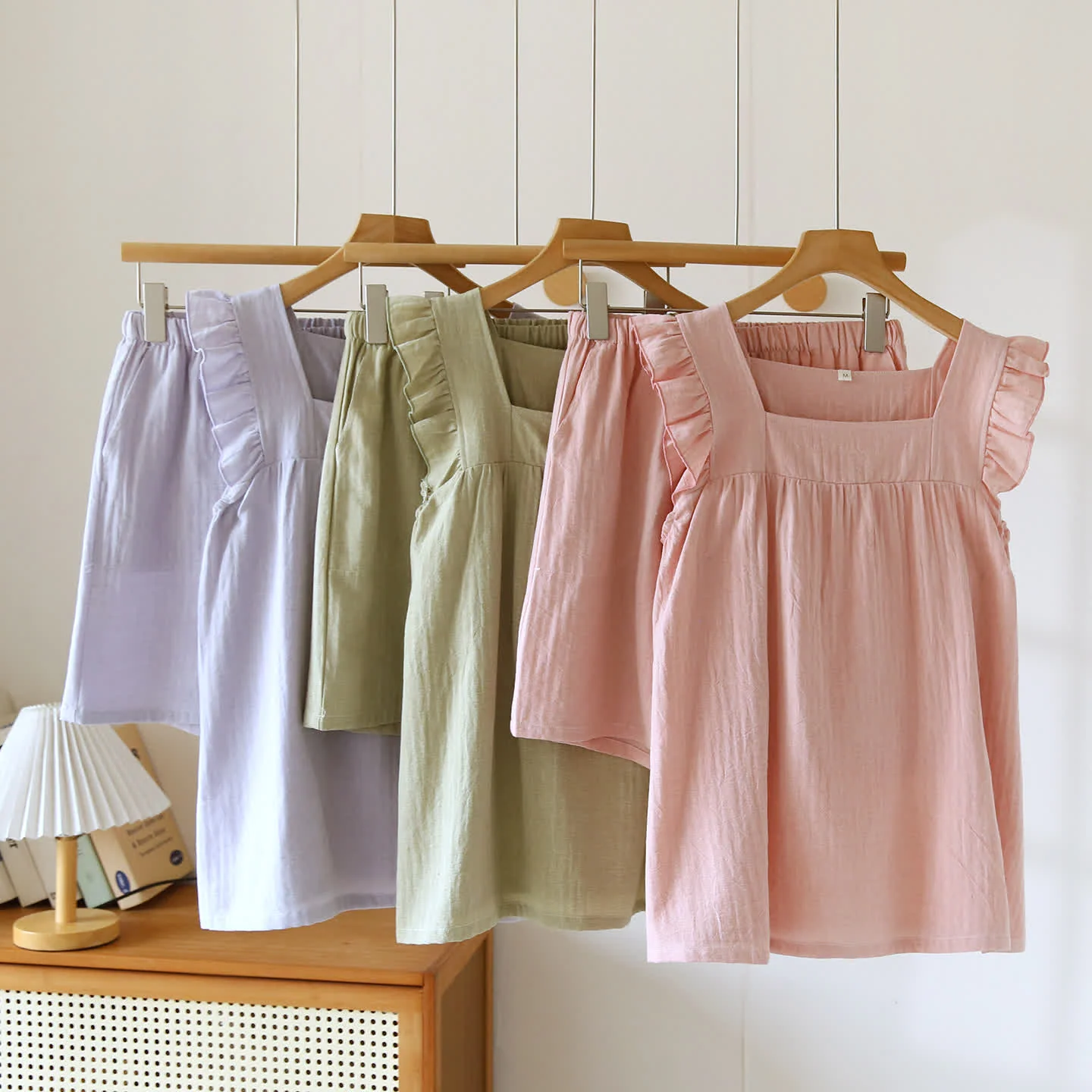 Eco-Friendly Ownkoti Breezy Ruffle Trim Cotton Lounge Set Premium Material