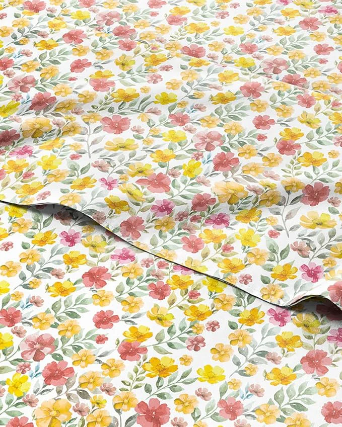 Versatile Floral Sheets – Watercolor Floral Bed Sheet Set – 1 Flat 1 Fitted amp 1 Pillowcase w Deep Pockets – Comfy Wrinkle amp Fade Boho Botanical Bedding – Ultra-Soft Breathable amp Cooling – Twin Size New Convenient