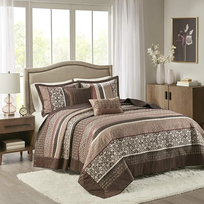 Clean Madison Park Princeton Reversible Quilted Bedspread Set Solid Reverse Summer Breathable Lightweight All Season Bedding Layer Matching Shams Bedspread King 120 quot x118 quot Red 5 Piece Functional