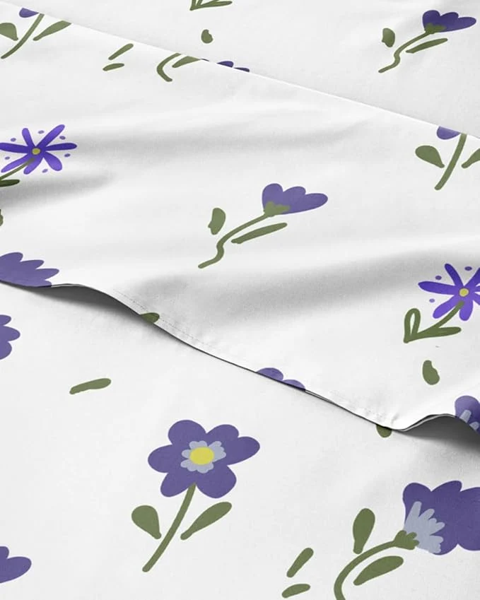 Durable Floral Sheets – Purple Floral Bed Sheet Set – 1 Flat 2 Fitted amp 2 Pillowcases w Deep Pockets – Wrinkle amp Fade – Boho Botanical Bedding – Ultra-Soft Breathable amp Cooling – Split King Size Set Selected