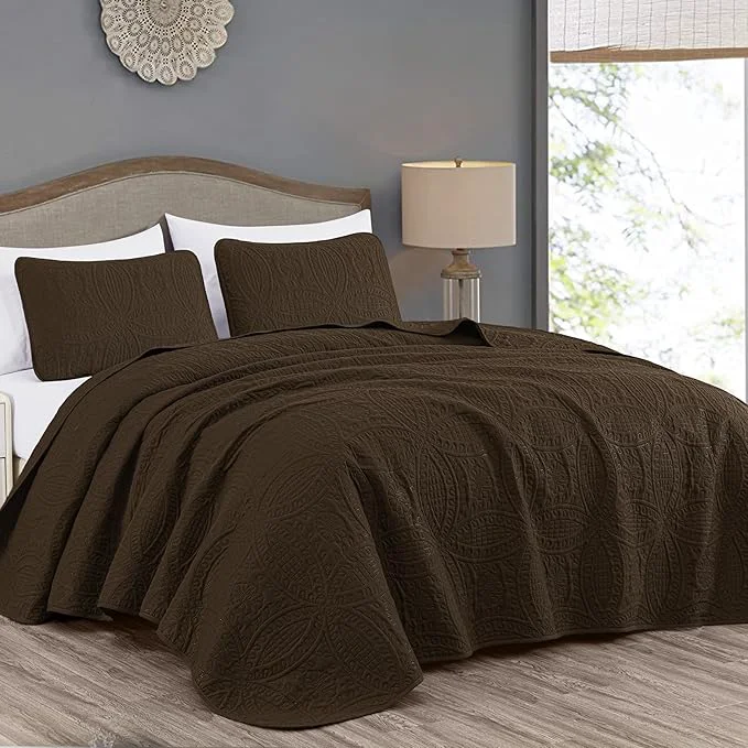 Premium Material Chezmoi Collection Austin 3-Piece Oversized Bedspread Coverlet Set Queen Chocolate Pack of 6 Original