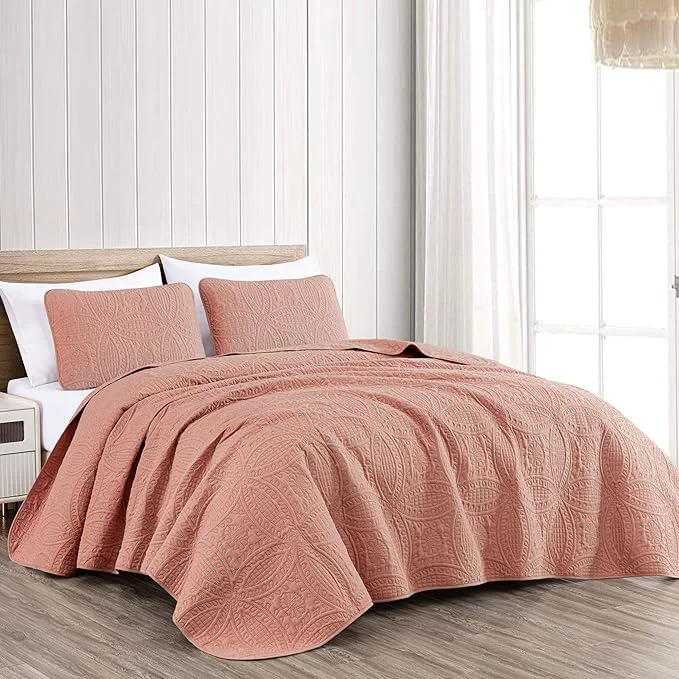Elite Chezmoi Collection Austin 3-piece Oversized Bedspread Coverlet Set King Salmon Oversized Lightweight Fade Resistant Advanced