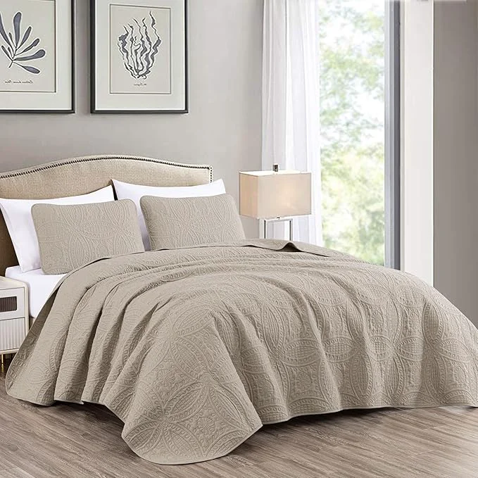 Professional Chezmoi Collection Austin 3-piece Oversized Bedspread Coverlet Set King Khaki Oversized Lightweight Fade Resistant Crafted
